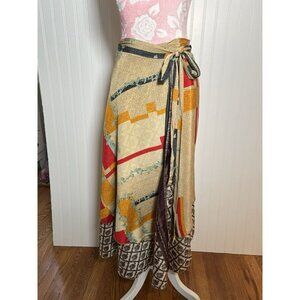 100% Silk Wrap Skirt Midi To Maxi One Size New With Tag Bohemian